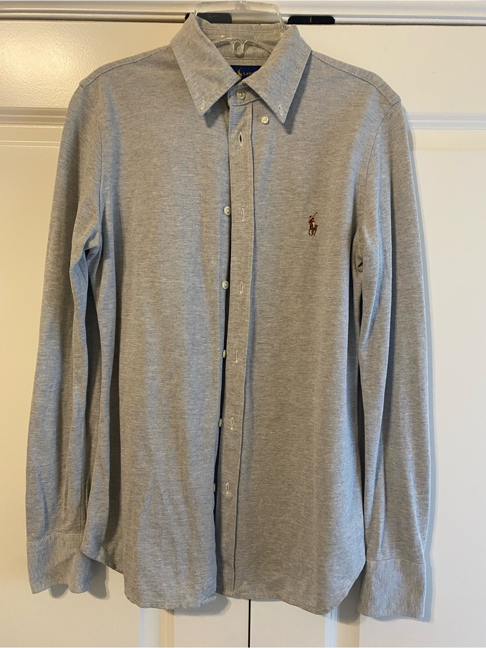 Ralph Lauren Light Gray Long-Sleeve Button-Down Polo Shirt